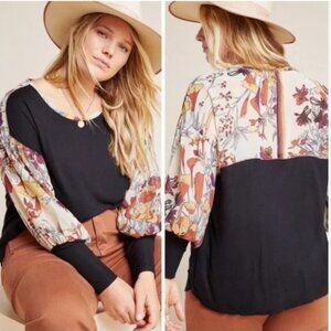 TINY Anthropologie Raye Black Mixed Media Top size XS sheer boho